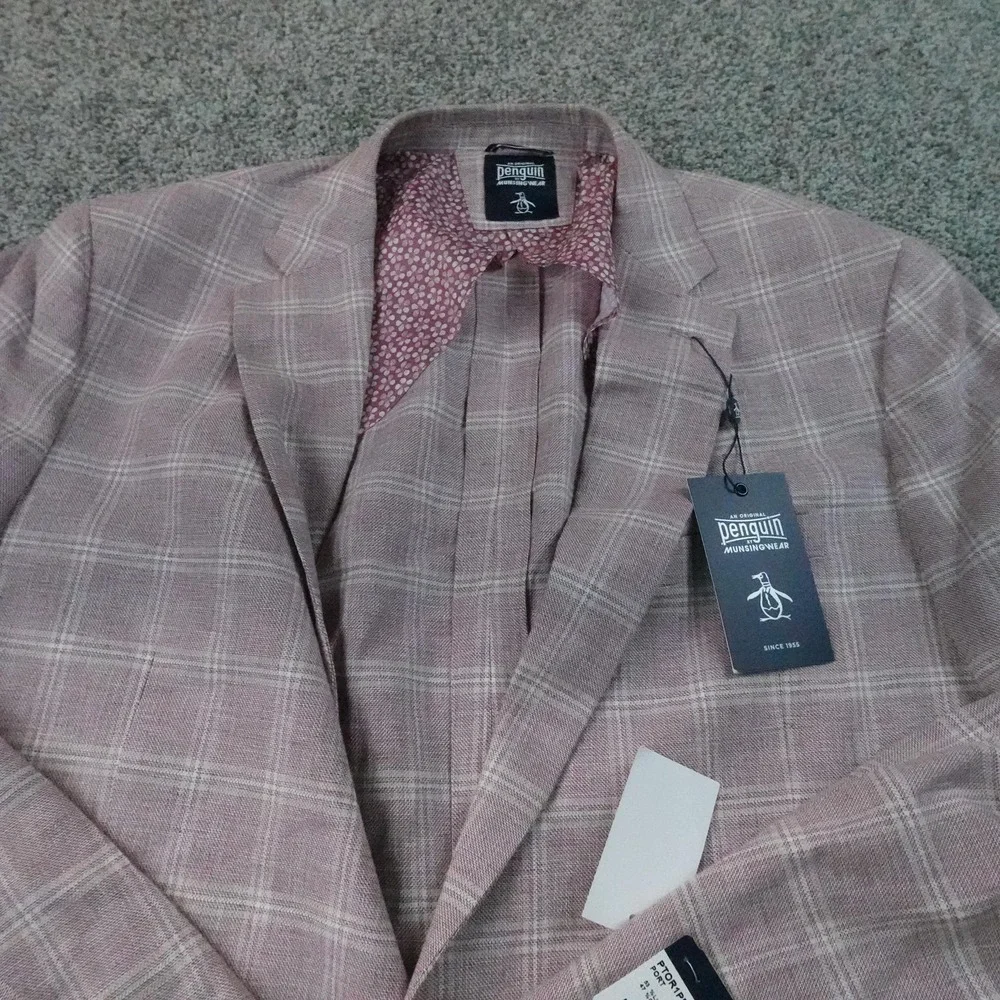 NEW Penguin Blazer Mens 50 Pink Linen Cotton Unstructured Sport Coat Suit Jacket